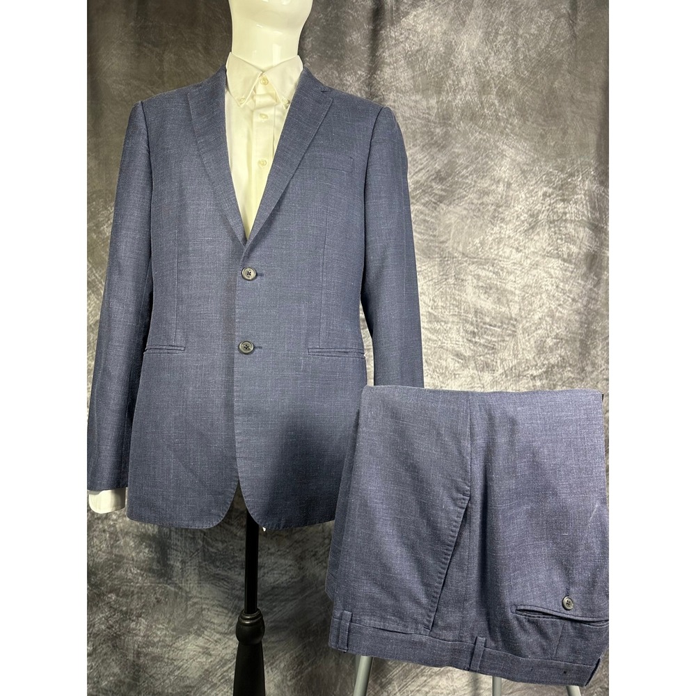 Banana Republic Suit Mens 40 L Slacks 35x33 Navy Blue Wool Silk Linen Italian